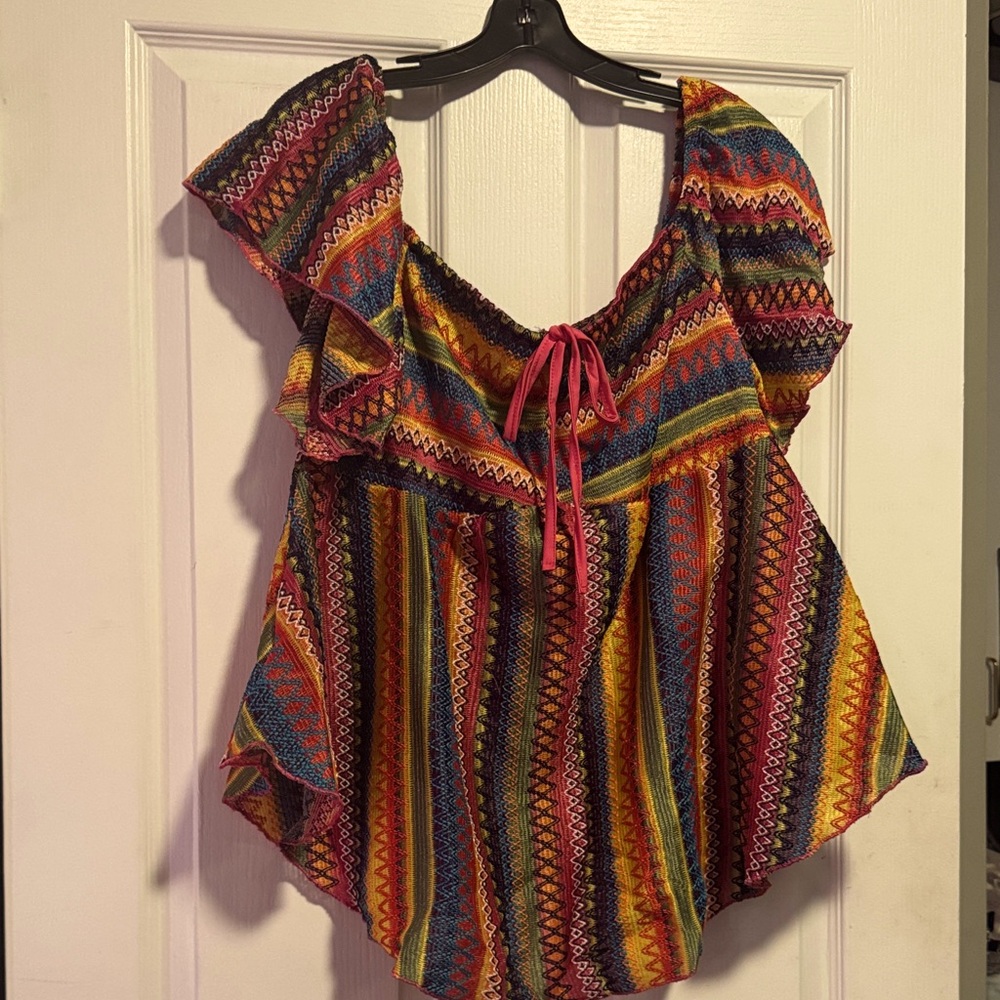 SHEIN Multicolor Striped Off the Shoulder Blouse plus size